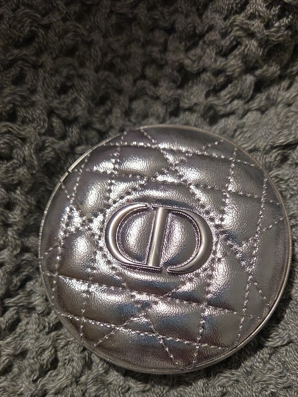 Dior Quilted Round Phone Case in Metallic Silver